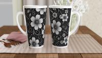 Set of 3 Cups, Floral, 17oz Latte Ceramic Mugs Set - Extra Tall Cup Set