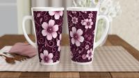 Set of 5 Cups, Floral, 17oz Latte Ceramic Mugs Set - Extra Tall Cup Set