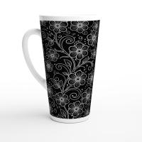 Set of 3 Cups, Floral, 17oz Latte Ceramic Mugs Set - Extra Tall Cup Set
