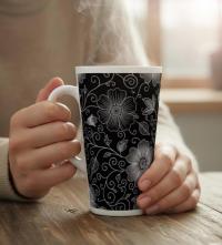 Set of 3 Cups, Floral, 17oz Latte Ceramic Mugs Set - Extra Tall Cup Set