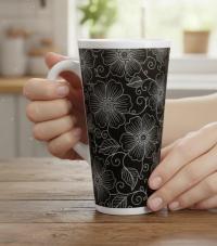 Set of 3 Cups, Floral, 17oz Latte Ceramic Mugs Set - Extra Tall Cup Set