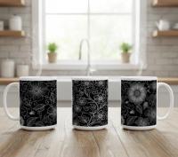 Set of Big Mugs, Dark Floral Cup Set, 15 oz