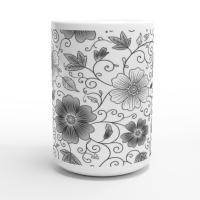 Set of Floral Cups - Light and Dark - Large 15oz Ceramic Mugs