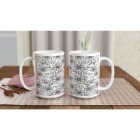 Set of Floral Cups - Light and Dark - Large 15oz Ceramic Mugs