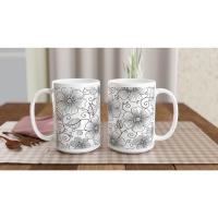 Set of Floral Cups - Light and Dark - Large 15oz Ceramic Mugs