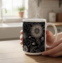 Set of Floral Cups - Light and Dark - Large 15oz Ceramic Mugs