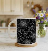 Set of Floral Cups - Light and Dark - Large 15oz Ceramic Mugs
