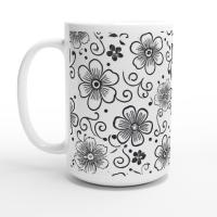 Set of Floral Cups - Light and Dark - Large 15oz Ceramic Mugs
