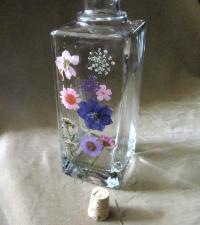 Floral Bottles, Large 17oz Corked Bottle - Glass Bottles with Epoxy, Flowers in Resin