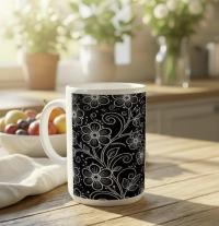 Floral Cups -  Large and Small Ceramic Mugs - 15oz and 11oz Mug Set