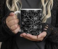 Floral Cups -  Large and Small Ceramic Mugs - 15oz and 11oz Mug Set