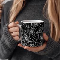 Floral Cups -  Large and Small Ceramic Mugs - 15oz and 11oz Mug Set