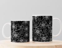 Floral Cups -  Large and Small Ceramic Mugs - 15oz and 11oz Mug Set