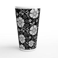 Set of 3 Cups, Floral, 17oz Latte Ceramic Mugs Set - Extra Tall Cup Set