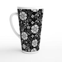 Set of 3 Cups, Floral, 17oz Latte Ceramic Mugs Set - Extra Tall Cup Set
