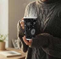 Set of 3 Cups, Floral, 17oz Latte Ceramic Mugs Set - Extra Tall Cup Set