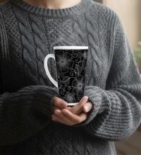 Set of 3 Cups, Floral, 17oz Latte Ceramic Mugs Set - Extra Tall Cup Set