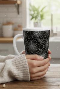 Set of 3 Cups, Floral, 17oz Latte Ceramic Mugs Set - Extra Tall Cup Set