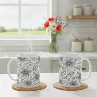 Set of Floral Cups - Light and Dark - Large 15oz Ceramic Mugs
