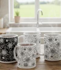 Set of Floral Cups - Light and Dark - Large 15oz Ceramic Mugs