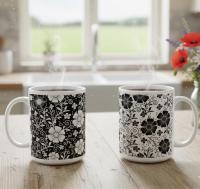 Set of Floral Cups - Light and Dark - Large 15oz Ceramic Mugs