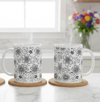 Set of 3 Big Mugs, Floral Cup Set, Large 15 oz