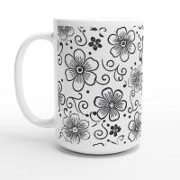Set of 3 Big Mugs, Floral Cup Set, Large 15 oz