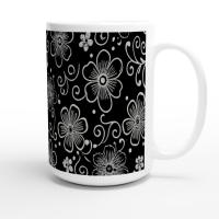 Set of Big Mugs, Dark Floral Cup Set, 15 oz