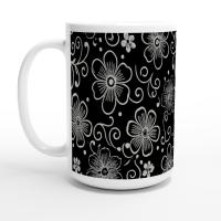 Set of Big Mugs, Dark Floral Cup Set, 15 oz