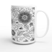 Set of Big Mugs, Floral Cup Set, Large 15 oz Matching Cups