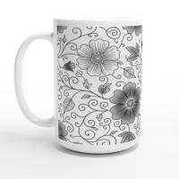 Set of Big Mugs, Floral Cup Set, Large 15 oz Matching Cups