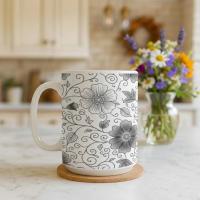 Set of Big Mugs, Floral Cup Set, Large 15 oz Matching Cups