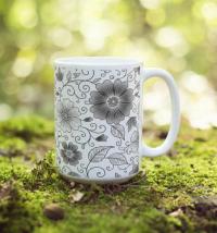 Set of Big Mugs, Floral Cup Set, Large 15 oz Matching Cups