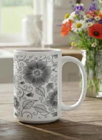 Set of Big Mugs, Floral Cup Set, Large 15 oz Matching Cups