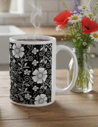 Set of Big Mugs, Dark Floral Cup Set, 15 oz