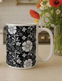 Set of Big Mugs, Dark Floral Cup Set, 15 oz
