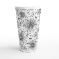 Set of 3 Cups, Floral, 17oz Latte Ceramic Mugs Set - Extra Tall Cup Set