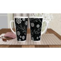 Set of 3 Cups, Floral, 17oz Latte Ceramic Mugs Set - Extra Tall Cup Set