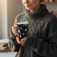 Set of 3 Cups, Floral, 17oz Latte Ceramic Mugs Set - Extra Tall Cup Set