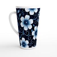 Set of 5 Cups, Floral, 17oz Latte Ceramic Mugs Set - Extra Tall Cup Set