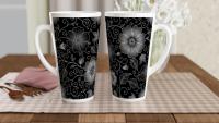 Set of 3 Cups, Floral, 17oz Latte Ceramic Mugs Set - Extra Tall Cup Set