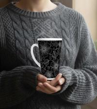 Set of 3 Cups, Floral, 17oz Latte Ceramic Mugs Set - Extra Tall Cup Set