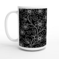 Set of Big Mugs, Dark Floral Cup Set, 15 oz