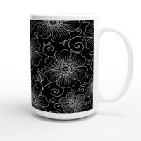 Set of Big Mugs, Dark Floral Cup Set, 15 oz