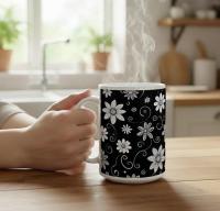 Set of Big Mugs, Dark Floral Cup Set, 15 oz