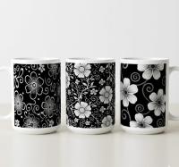Set of Big Mugs, Dark Floral Cup Set, 15 oz