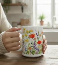 Set of Big Mugs, Floral Cup Set, 15 oz