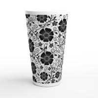 Set of 3 Cups, Floral, 17oz Latte Ceramic Mugs Set - Extra Tall Cup Set