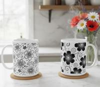 Set of 3 Big Mugs, Floral Cup Set, Large 15 oz