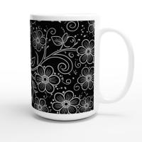 Set of Floral Cups - Light and Dark - Large 15oz Ceramic Mugs